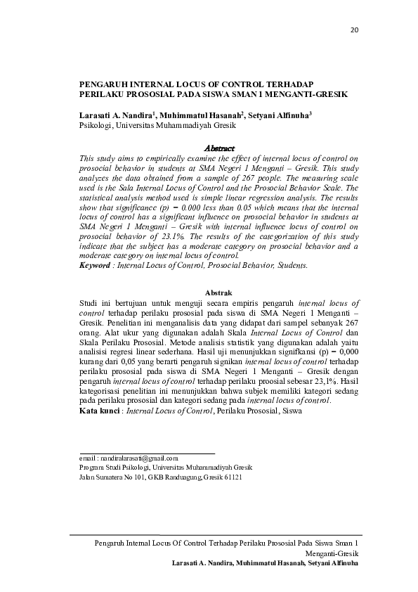 (PDF) Pengaruh Internal Locus Of Control Terhadap Perilaku Prososial ...