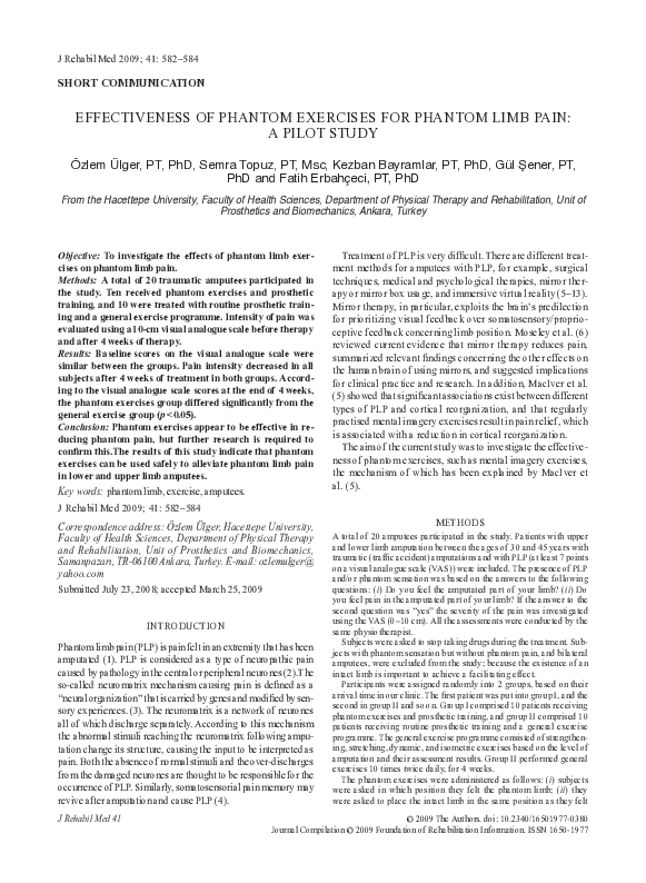 (PDF) Effectiveness of phantom exercises for phantom limb pain: A pilot ...