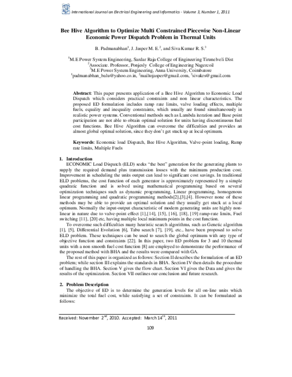 (PDF) Bee Hive Algorithm to Optimize Multi Constrained Piecewise Non ...
