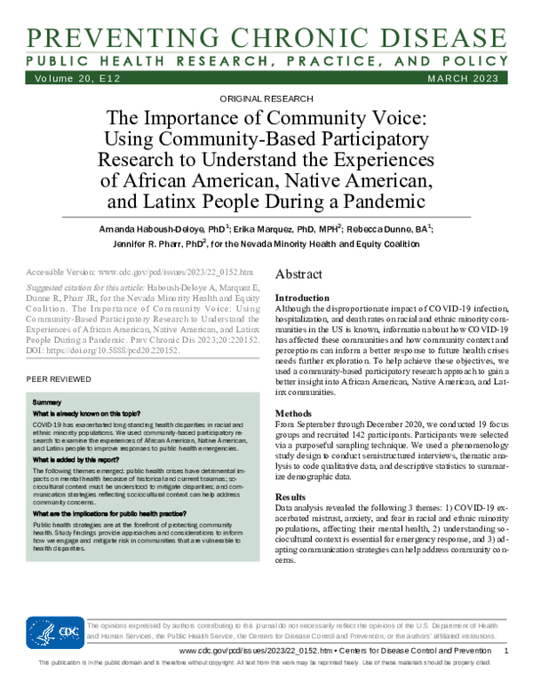 (PDF) The Importance of Community Voice: Using Community-Based ...