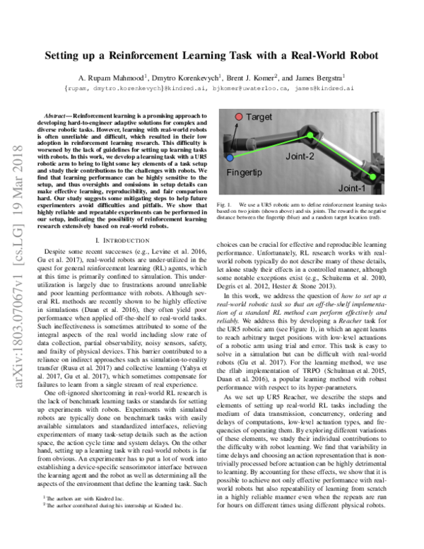 (PDF) Setting up a Reinforcement Learning Task with a Real-World Robot
