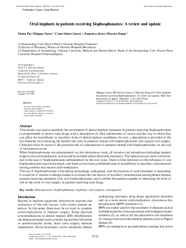 (PDF) Oral implants in patients receiving bisphosphonates: a review and ...