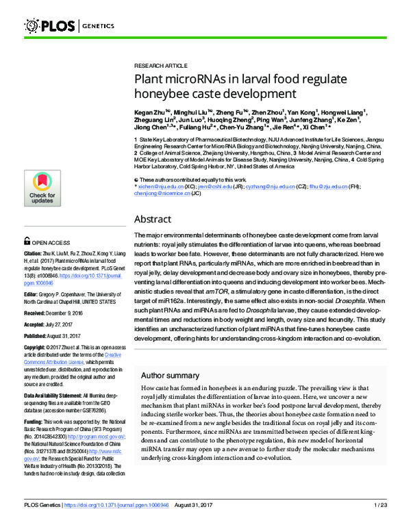(PDF) Plant microRNAs in larval food regulate honeybee caste development