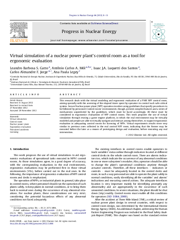 (PDF) Virtual simulation of a nuclear power plant's control room as a ...