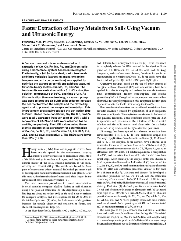 (PDF) Faster Extraction of Heavy Metals from Soils Using Vacuum and ...