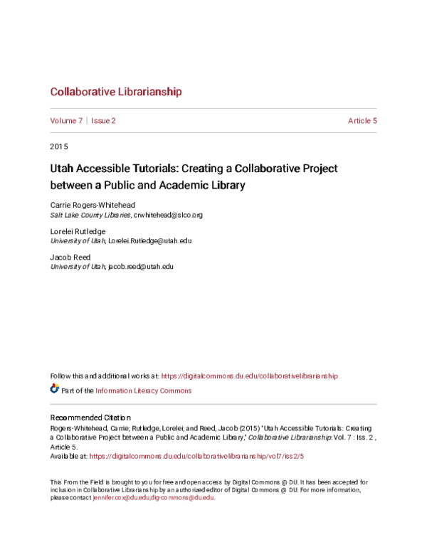 (PDF) Utah Accessible Tutorials: Creating a Collaborative Project ...