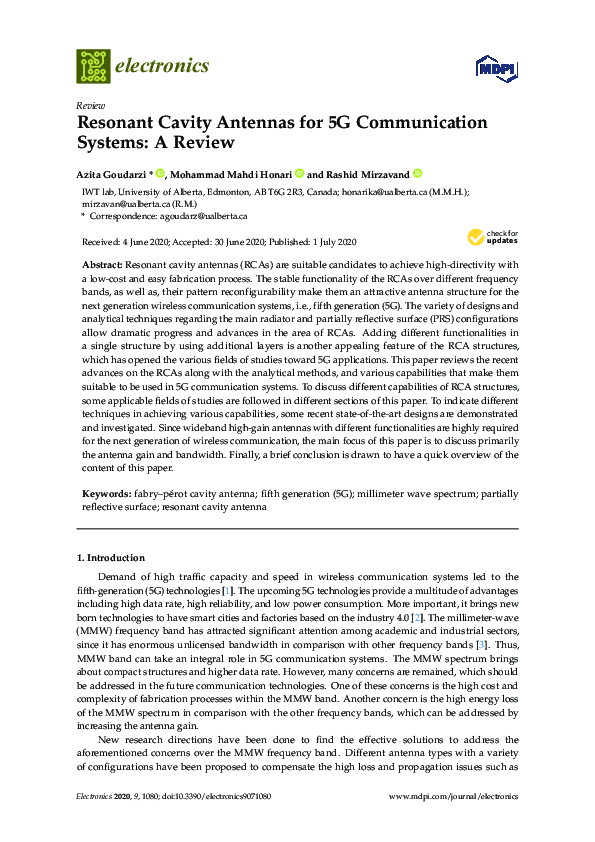 (PDF) Resonant Cavity Antennas for 5G Communication Systems: A Review