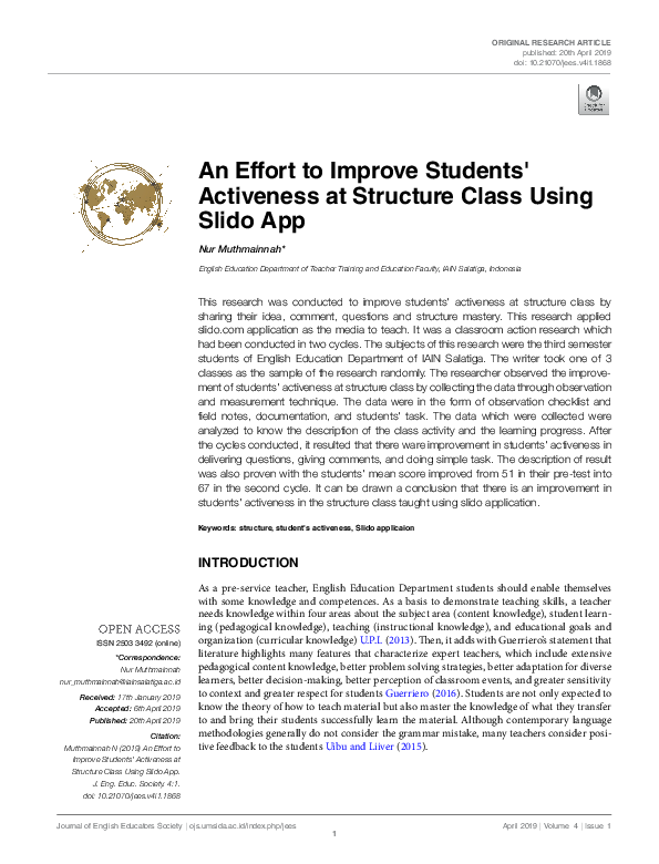 (PDF) An Effort to Improve Students’ Activeness at Structure Class ...