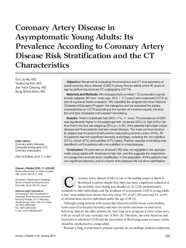 (PDF) Coronary artery disease in asymptomatic young adults: its ...