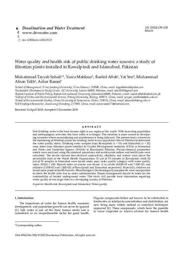 (PDF) Water quality and health risk of public drinking water sources: a ...
