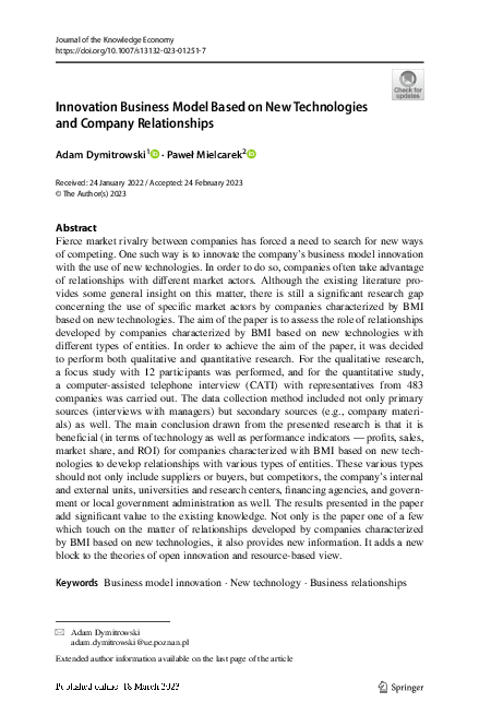 (PDF) Innovation Business Model Based on New Technologies and Company ...