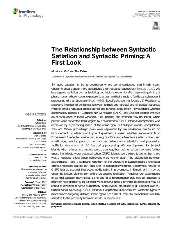 (PDF) The Relationship between Syntactic Satiation and Syntactic ...