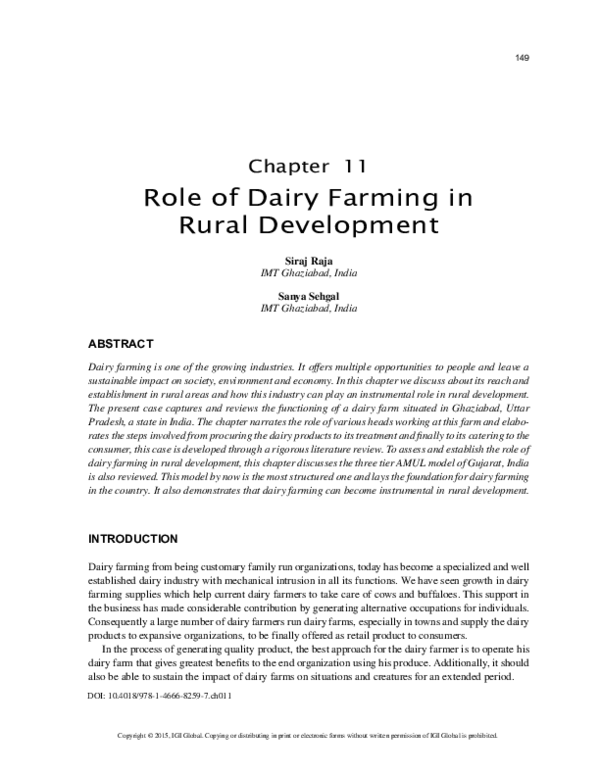 (PDF) Role of Dairy Farming in Rural Development