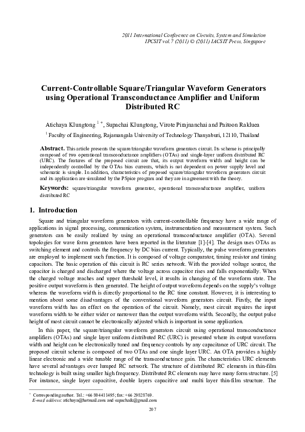 (PDF) Current-Controllable Square / Triangular Waveform Generators ...