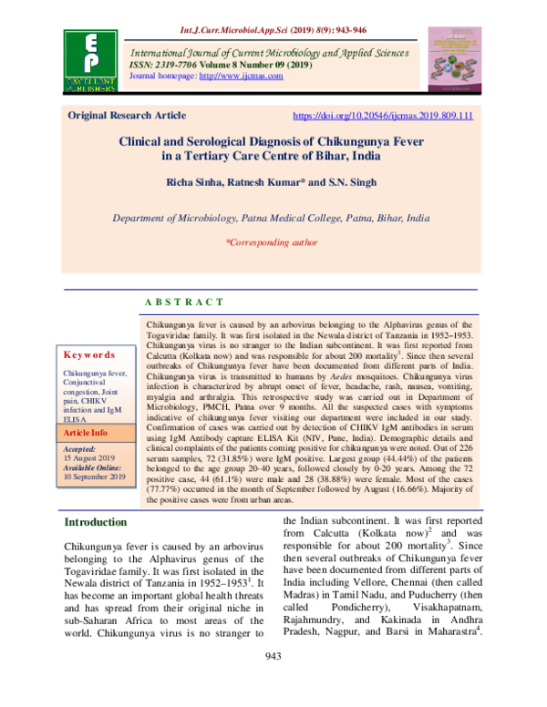(PDF) Clinical and Serological Diagnosis of Chikungunya Fever in a ...