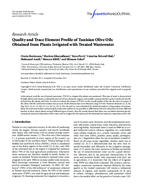 (PDF) Quality and Trace Element Profile of Tunisian Olive Oils Obtained ...