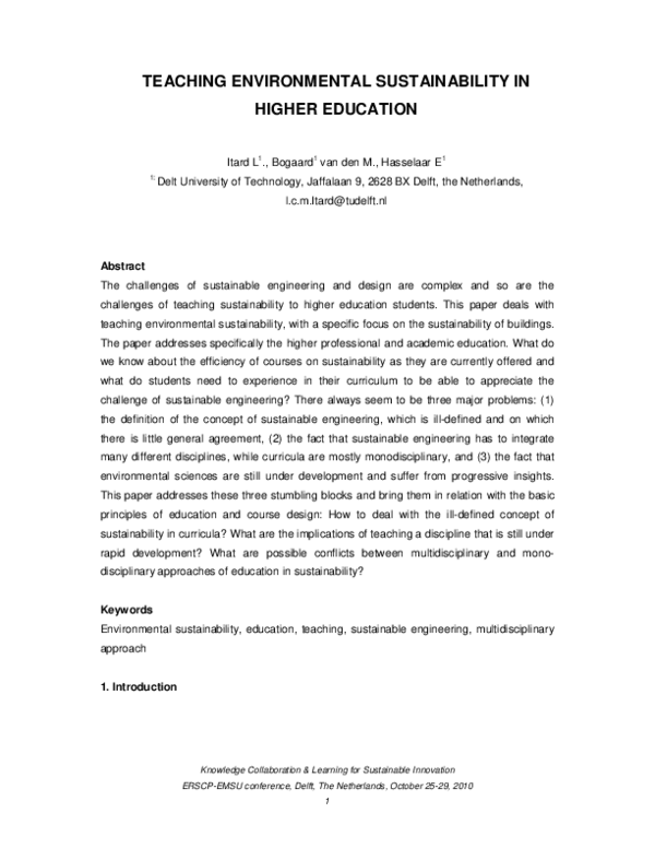 (PDF) Teaching environmental sustainability in higher education
