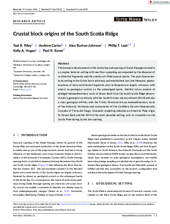 (PDF) Crustal block origins of the South Scotia Ridge