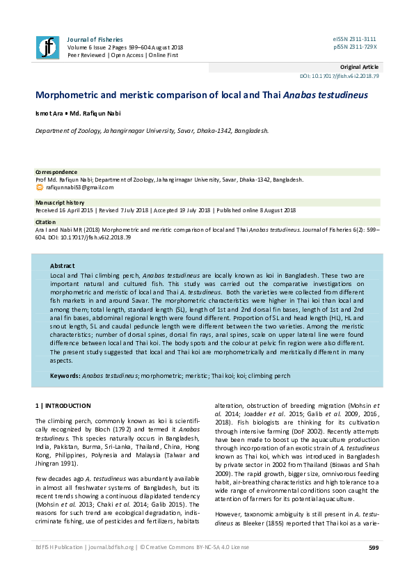 (PDF) Morphometric and meristic comparison of local and Thai Anabas ...
