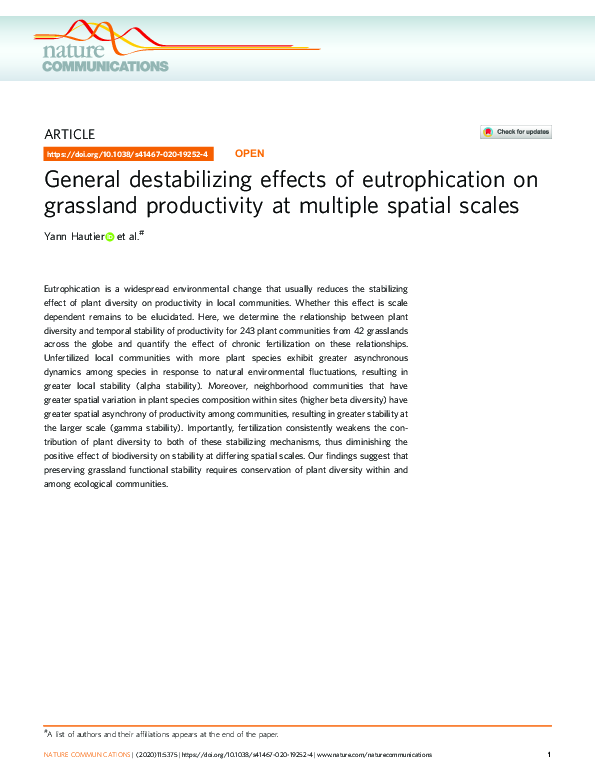 (PDF) General destabilizing effects of eutrophication on grassland ...