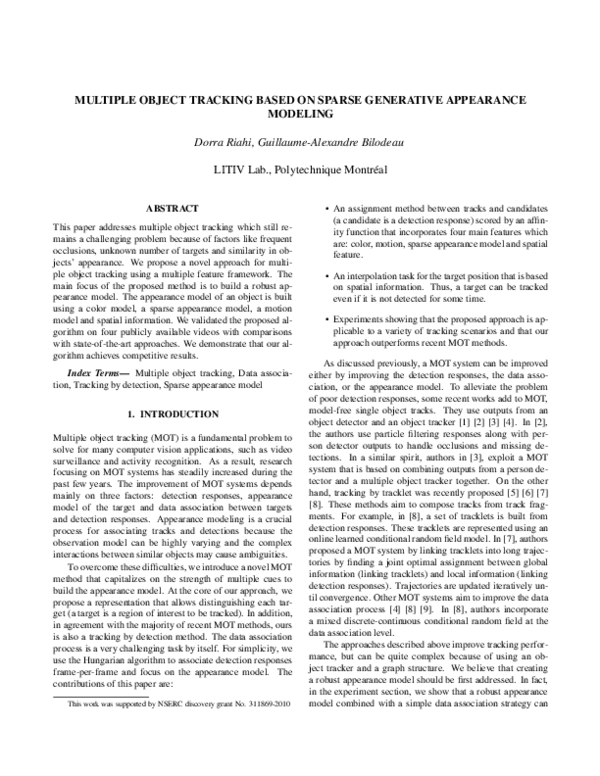 (PDF) Multiple object tracking based on sparse generative appearance ...