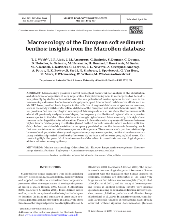 (PDF) Macroecology of the European soft sediment benthos: insights from ...