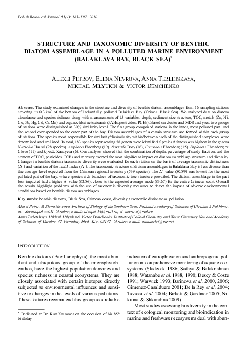 (PDF) Structure and Taxonomic Diversity of Benthic Diatom Assemblage in ...