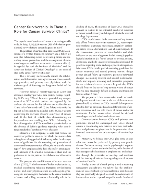 PDF Cancer Survivorship Is There A Role For Cancer Survivor Clinics 