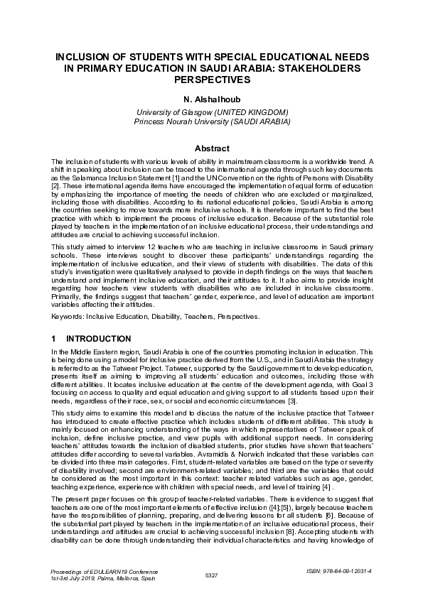 (PDF) Inclusion of Students with Special Educational Needs in Primary ...