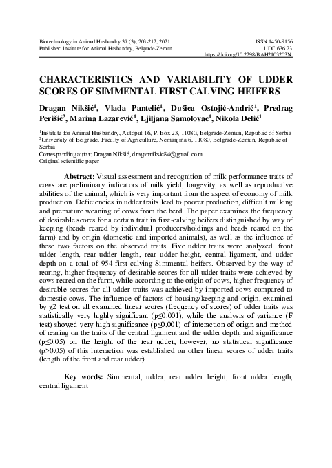 (PDF) Characteristics and variability of udder scores of Simmental ...