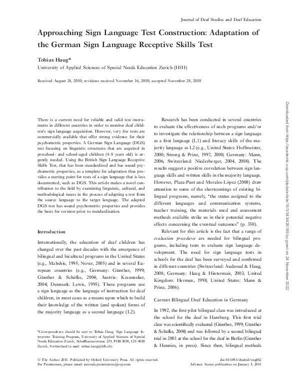 (PDF) Approaching Sign Language Test Construction: Adaptation of the ...