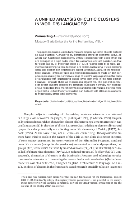 (PDF) A unified analysis of clitic clusters in the world’s languages