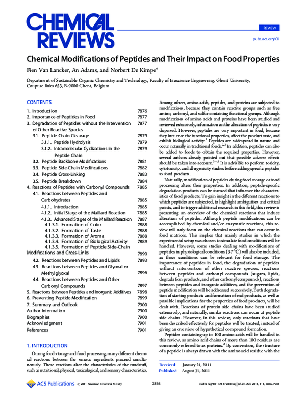 (PDF) Chemical Modifications of Peptides and Their Impact on Food ...