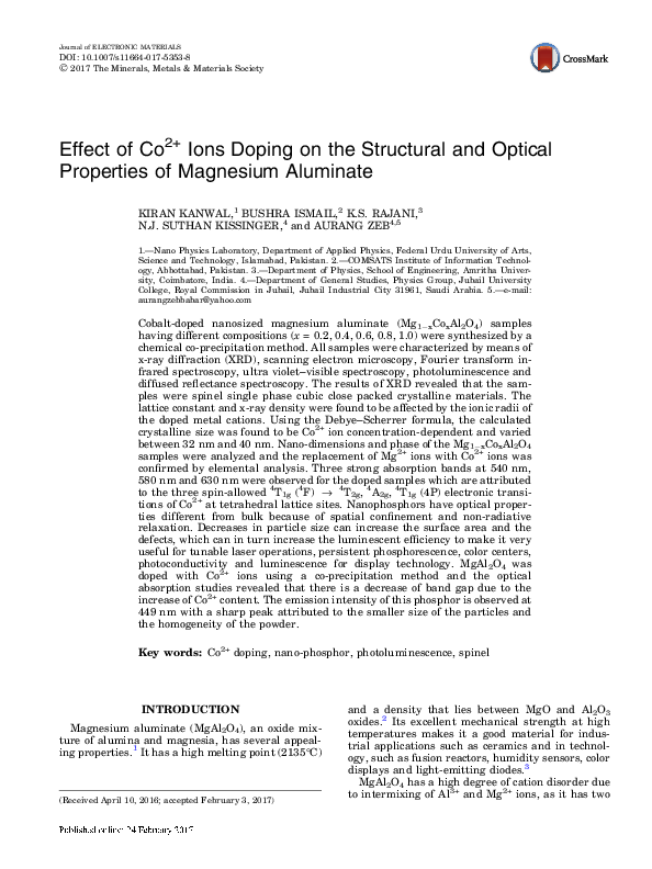 (PDF) Effect of Co2+ Ions Doping on the Structural and Optical ...