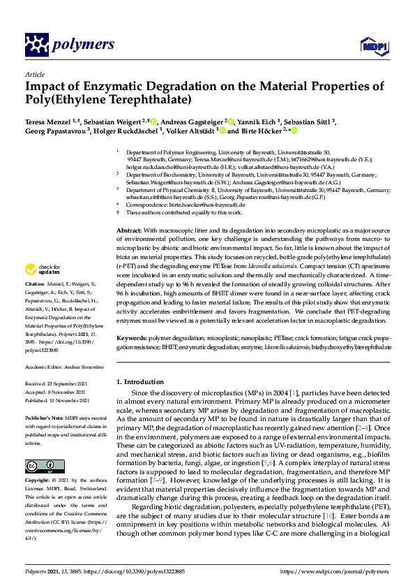 (PDF) Impact of Enzymatic Degradation on the Material Properties of ...