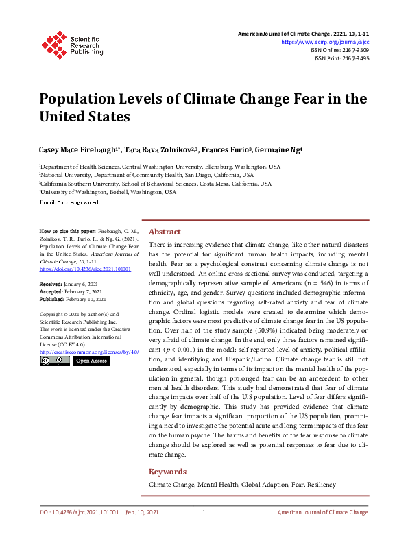 (PDF) Population Levels of Climate Change Fear in the United States