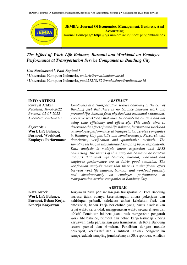 (PDF) The Effect of Work Life Balance, Burnout and Workload on Employee ...