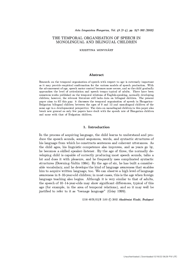(PDF) The temporal organisation of speech in monolingual and bilingual ...