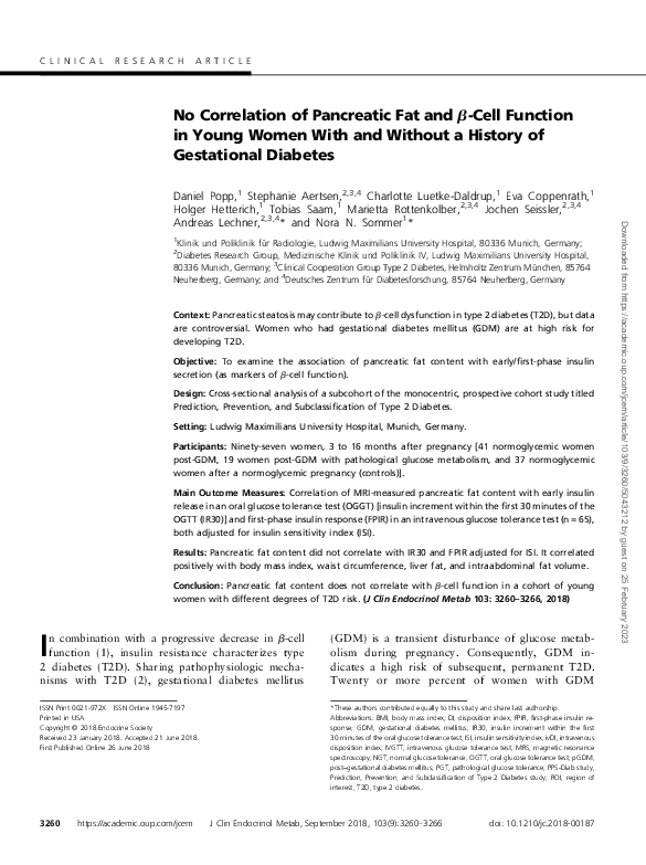 (PDF) No Correlation of Pancreatic Fat and β-Cell Function in Young ...