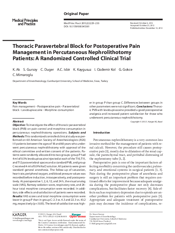 (PDF) Thoracic Paravertebral Block for Postoperative Pain Management in ...