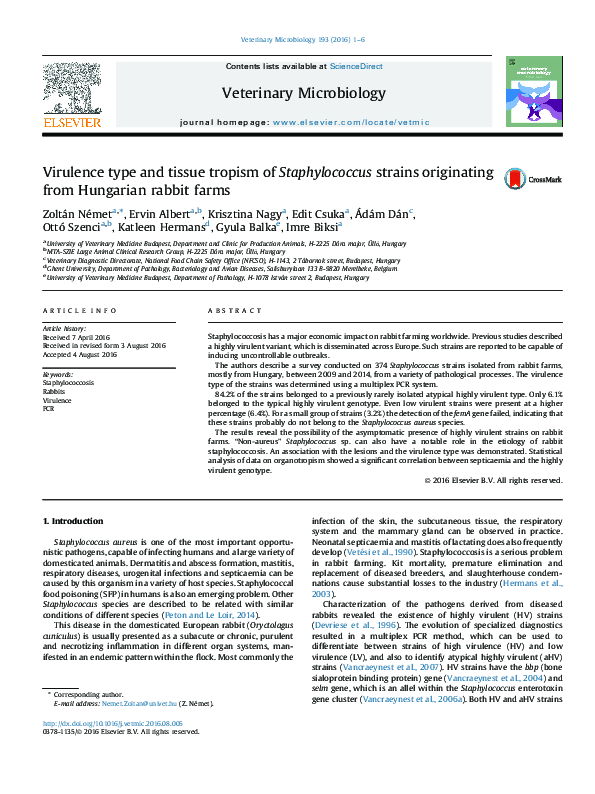 (PDF) Virulence type and tissue tropism of Staphylococcus strains ...