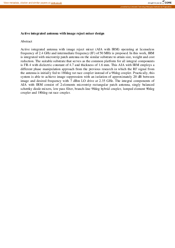 (PDF) Active integrated antenna with image reject mixer design