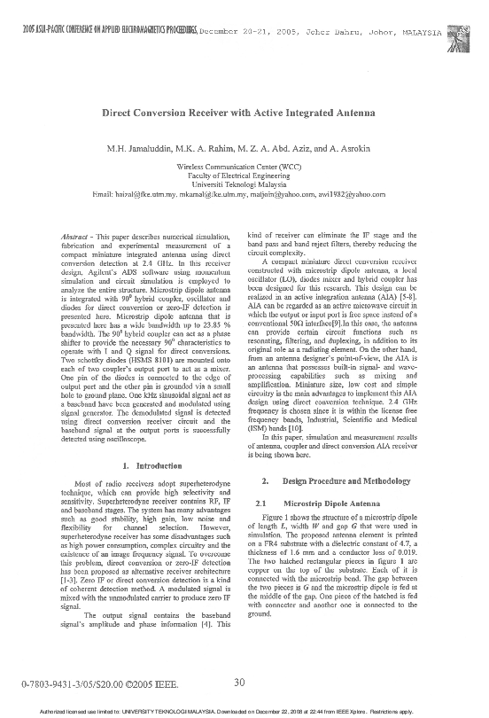 (PDF) Direct Conversion Receiver with Active Integrated Antenna