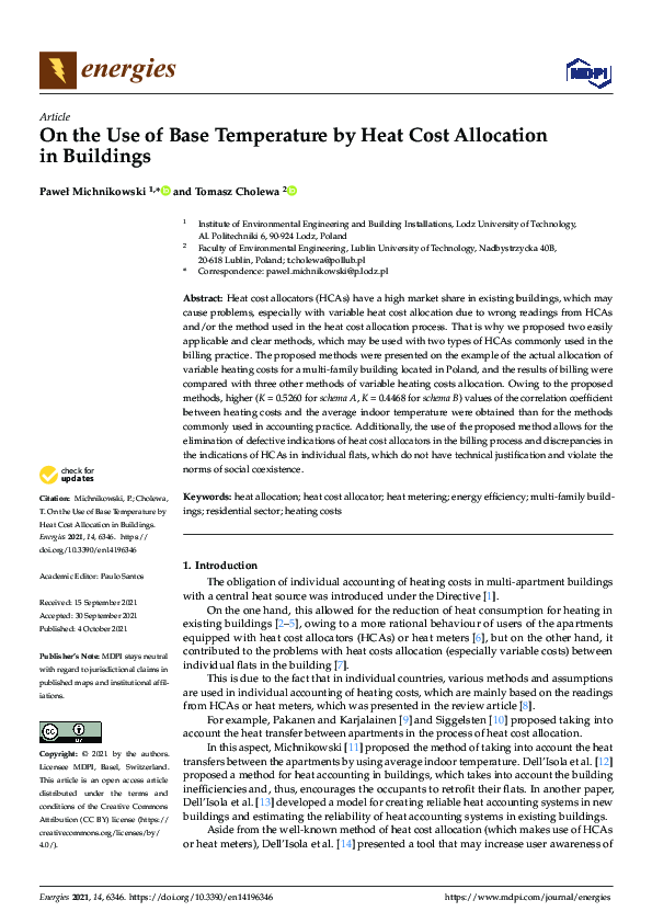 (PDF) On the Use of Base Temperature by Heat Cost Allocation in Buildings