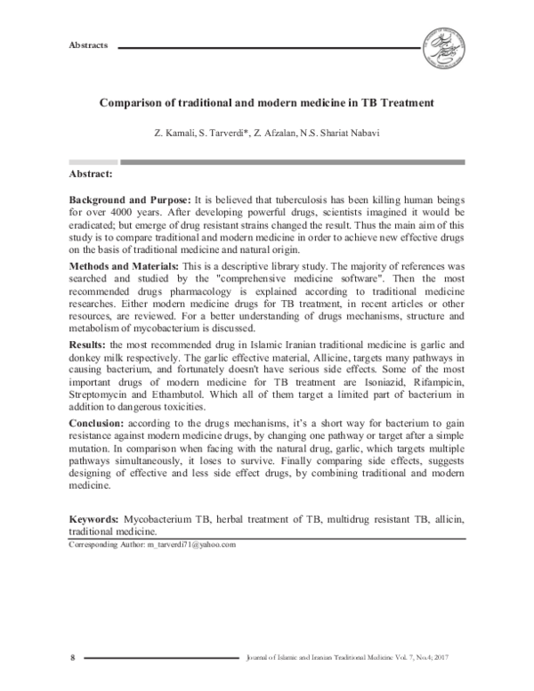 (PDF) Comparison of traditional and modern medicine in TB Treatment