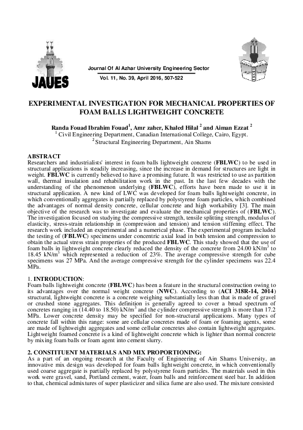 (PDF) Experimental Investigation for Mechanical Properties of Foam ...