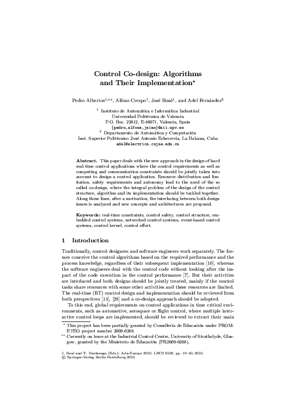 (PDF) Control Co-design: Algorithms and Their Implementation