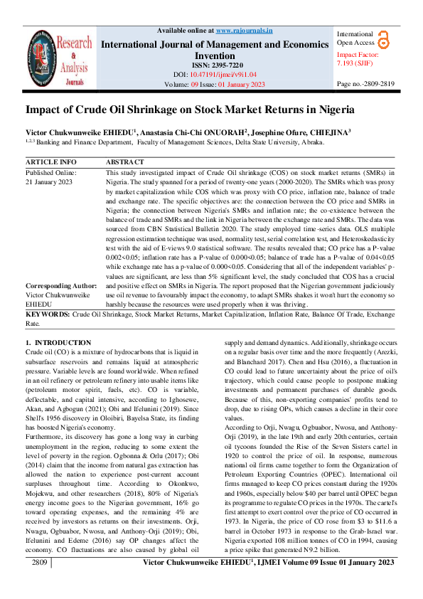 (PDF) Impact of Crude Oil Shrinkage on Stock Market Returns in Nigeria