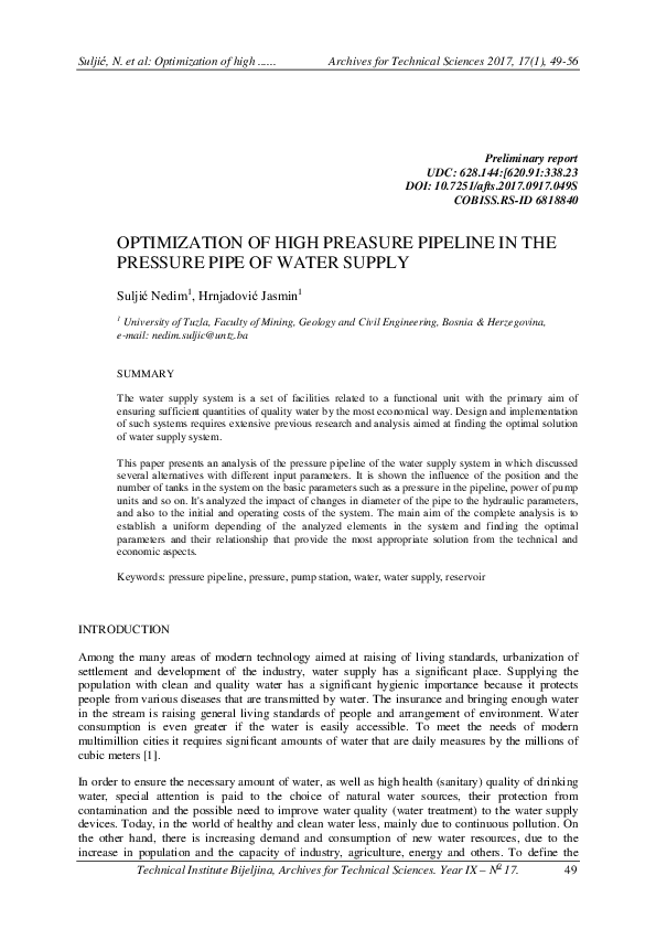 (PDF) Optimization of High Preasure Pipeline in the Pressure Pipe of ...