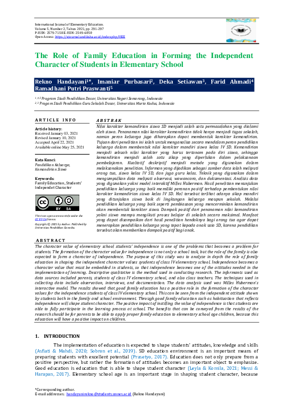 (PDF) The Role of Family Education in Forming the Independent Character ...